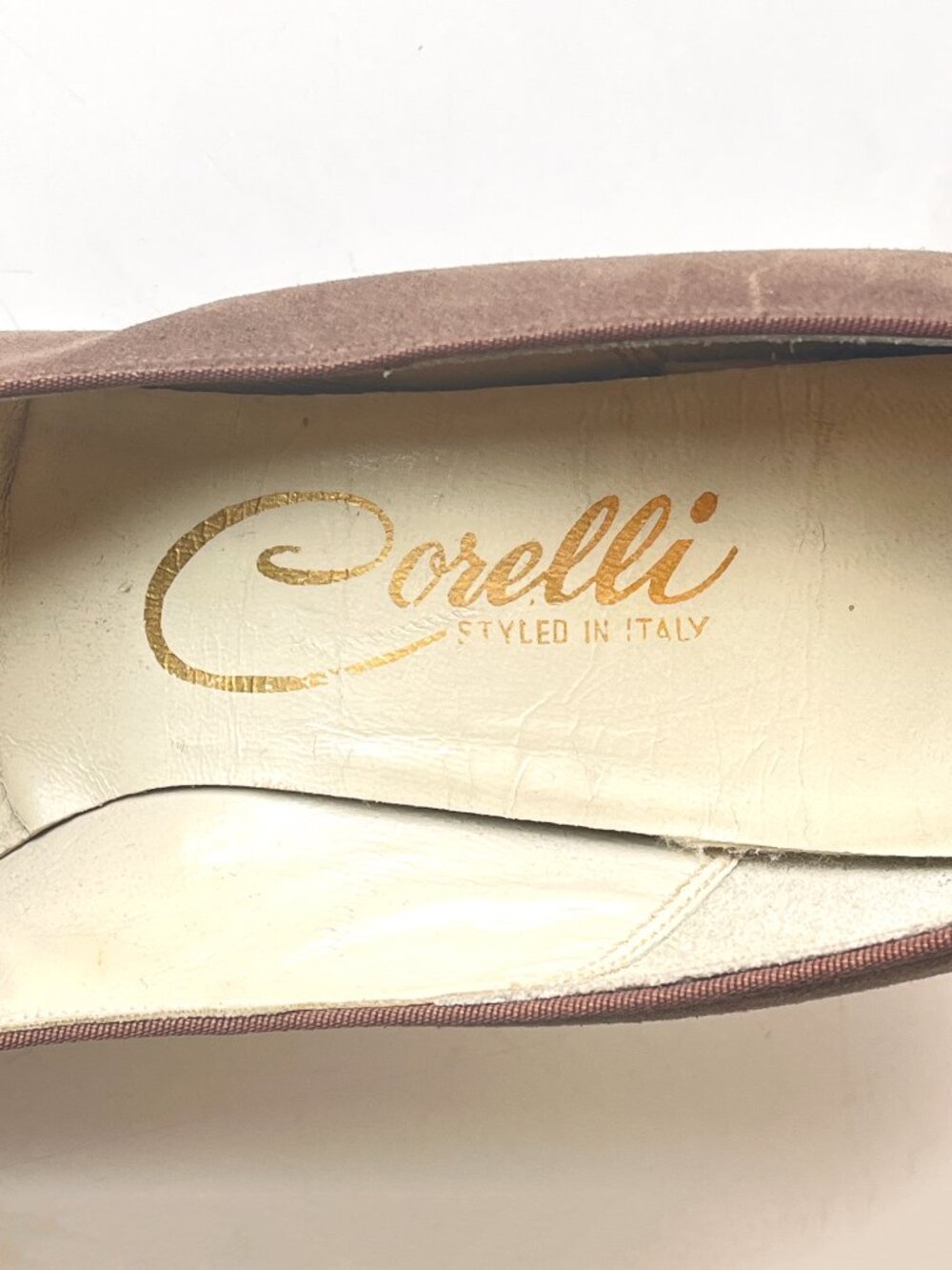 Vintage 50s Corelli Pointy Toe Taupe Suede Kitten Heels Shoes Size 7 - Picture 7 of 7